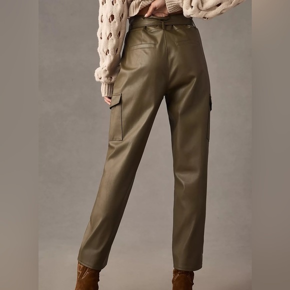 PAIGE Jeans NEW Tesse Faux Leather Utility Pants Army Green Cargo Pockets Size 8 - Picture 5 of 16